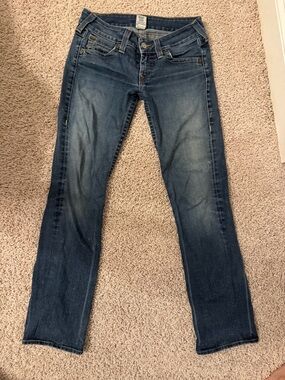 True Religion Dark Blue Women's straight leg Jeans with flap back pockets
